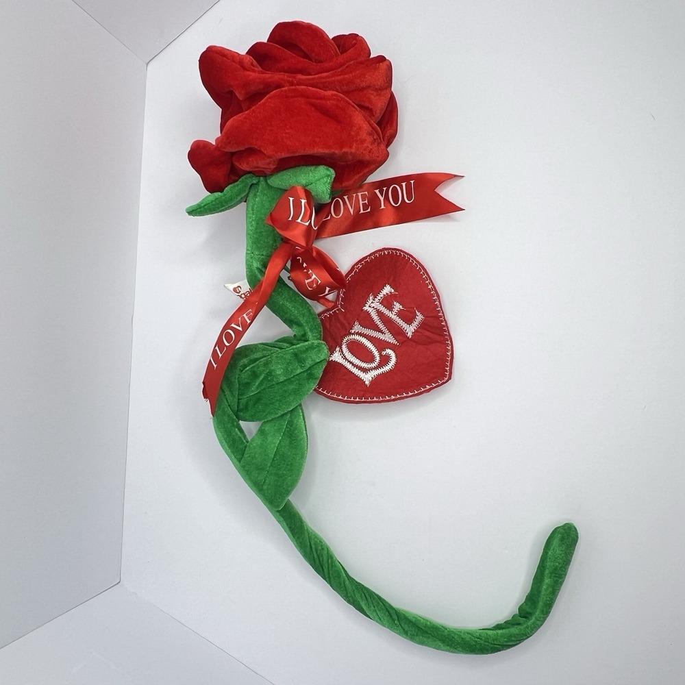 Huggables Giant Plush Rose I‎ Love You Long Red Rose Valentines Bendable 30"